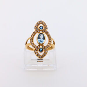 Lanzadera pequeña circonitas 3 piedras azul