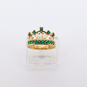 Anillo grande corona 15 circonitas verdes