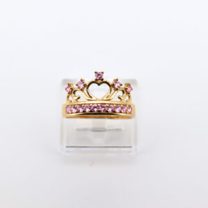 Anillo grande corona circonitas rosas