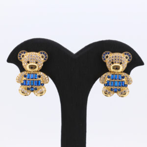 Pendientes oso con circonitas azul