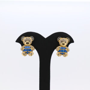 Pendientes oso con circonitas azul