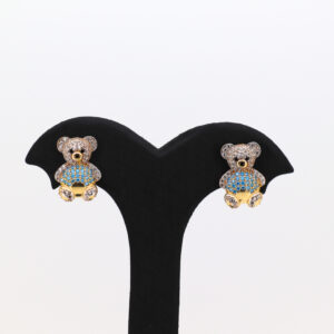 Pendientes oso con circonitas blanco y celeste
