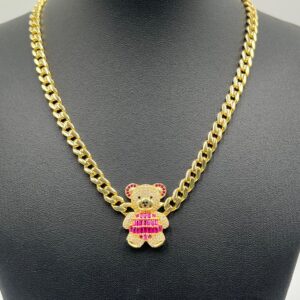 GARGANTILLA BARBADA OSO FUCSIA CON CIRCONITAS
