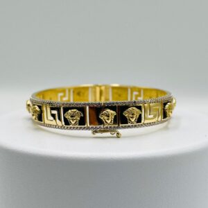 PULSERA RIGIDA MEDUSA ONIX GRECA Y CIRCONITAS
